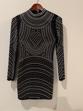 Windsor Black Long-Sleeve Studded Bodycon Dress Size S